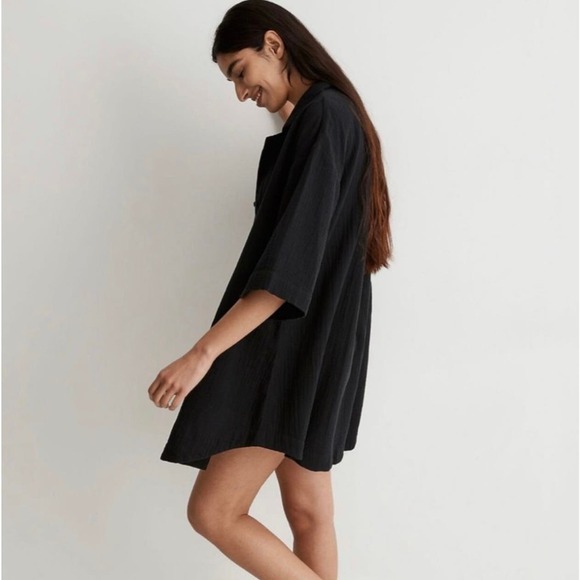 MADEWELL Black light spun Isla mini gauze coverup shirt dress NWT Size Medium - Picture 3 of 10